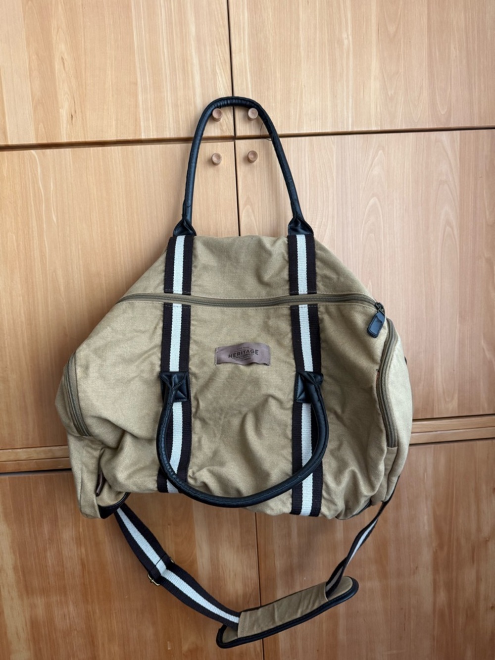 Heritage Tan Canvas Duffel with Black & Cream Straps